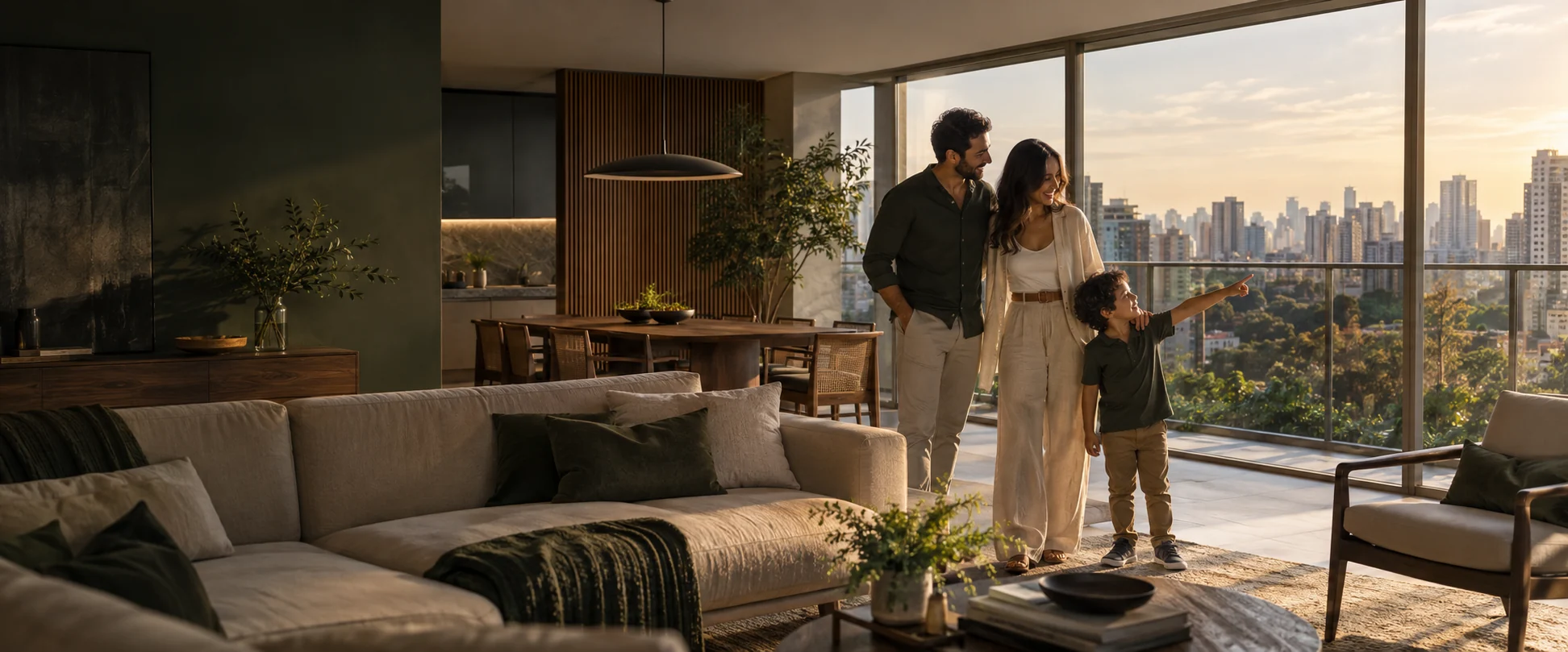 Família em um apartamento contemporâneo em São Paulo